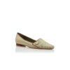 FONTENAI Green and Beige Silk Striped Flat Pumps
