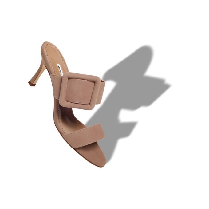 GABLE Dark Beige Suede Open Toe Mules