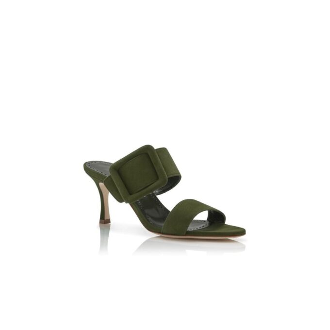 GABLE Dark Khaki Green Suede Open Toe Mules
