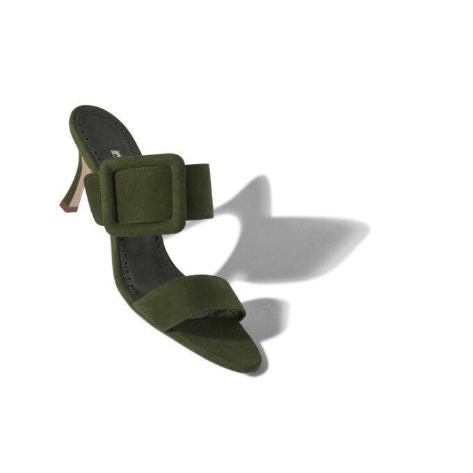 GABLE Dark Khaki Green Suede Open Toe Mules