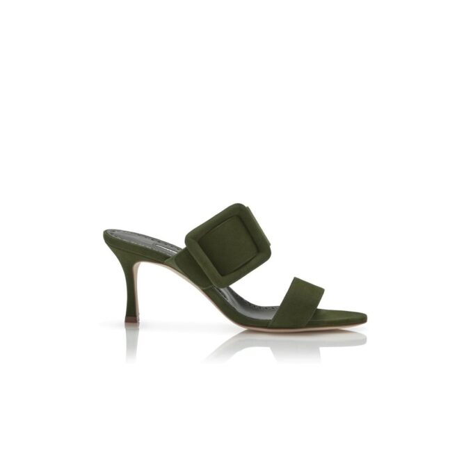 GABLE Dark Khaki Green Suede Open Toe Mules