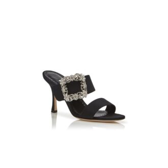 GABLE JEWEL Black Crepe de Chine Jewel Buckle Mules