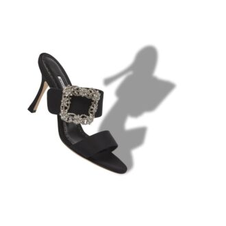 GABLE JEWEL Black Crepe de Chine Jewel Buckle Mules