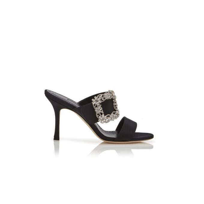 GABLE JEWEL Black Crepe de Chine Jewel Buckle Mules