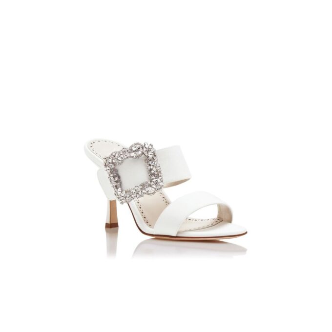 GABLE JEWEL White Crepe de Chine Jewel Buckle Mules