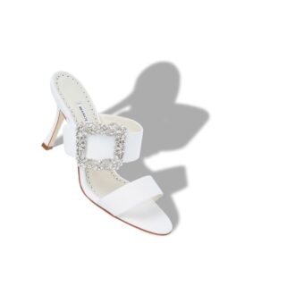 GABLE JEWEL White Crepe de Chine Jewel Buckle Mules