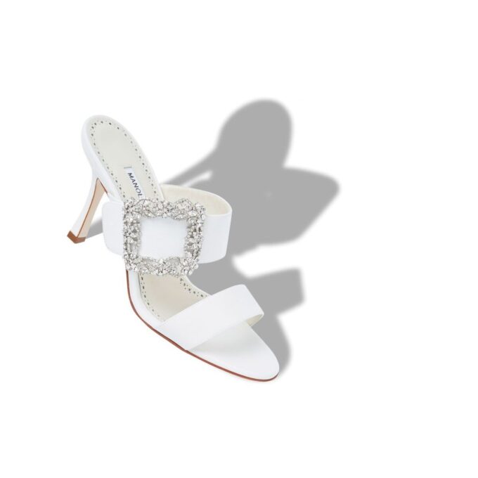 GABLE JEWEL White Crepe de Chine Jewel Buckle Mules