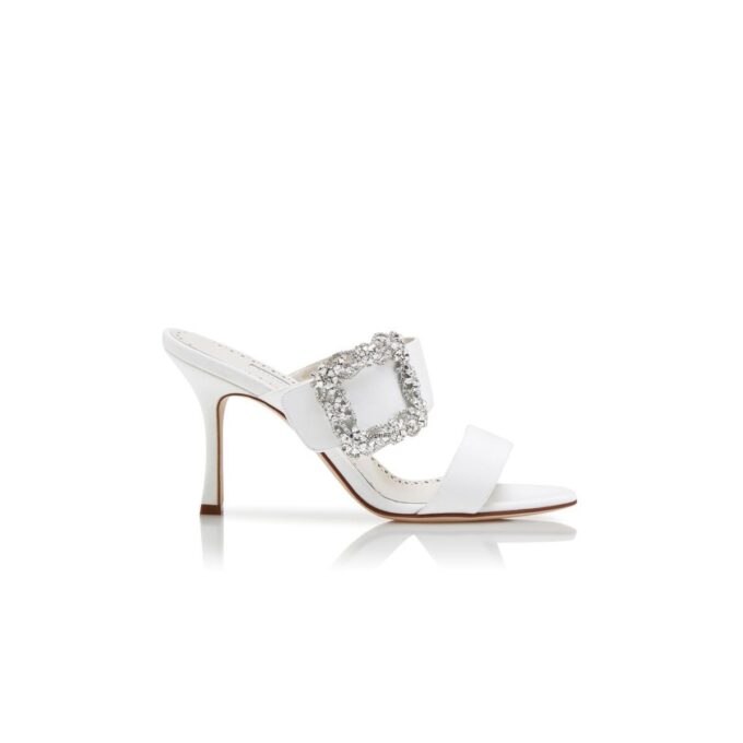 GABLE JEWEL White Crepe de Chine Jewel Buckle Mules