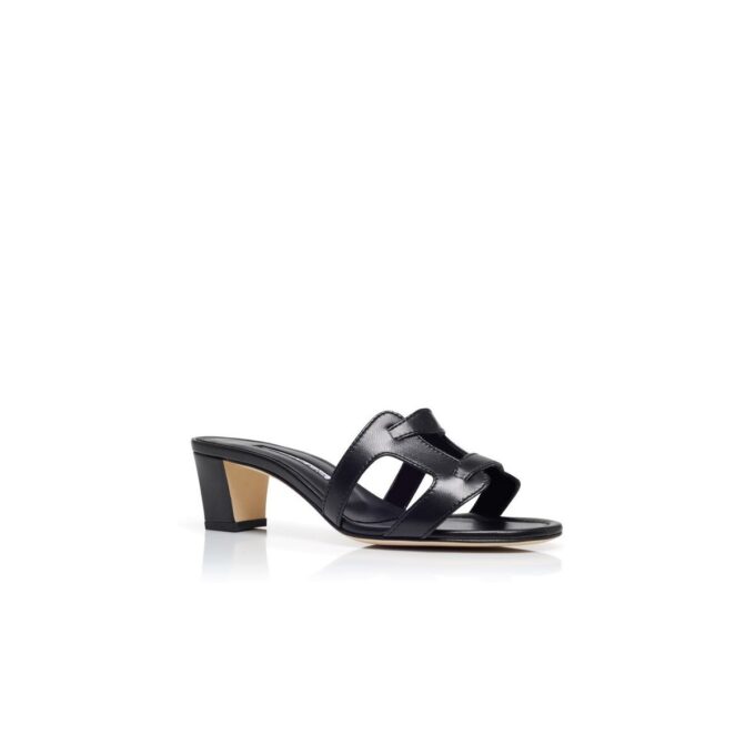 GRELLANU Black Nappa Leather Open Toe Mules