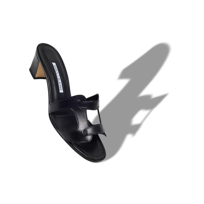 GRELLANU Black Nappa Leather Open Toe Mules