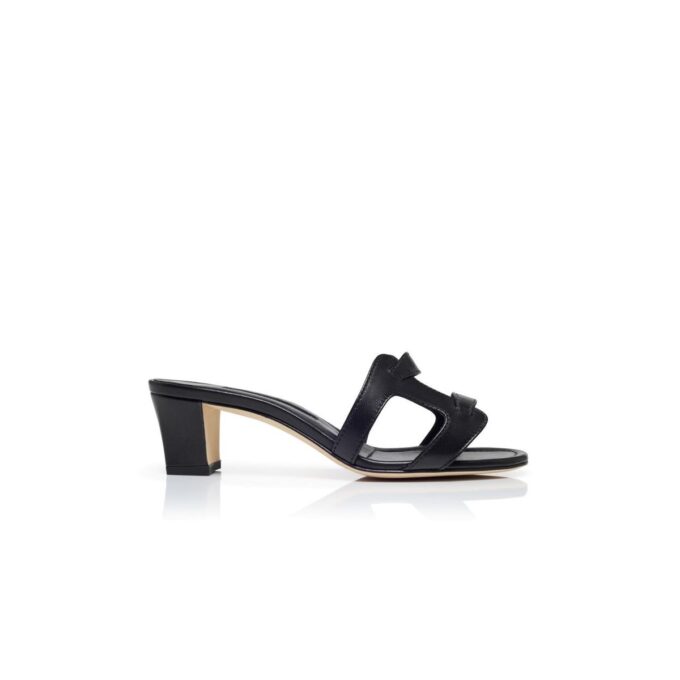 GRELLANU Black Nappa Leather Open Toe Mules
