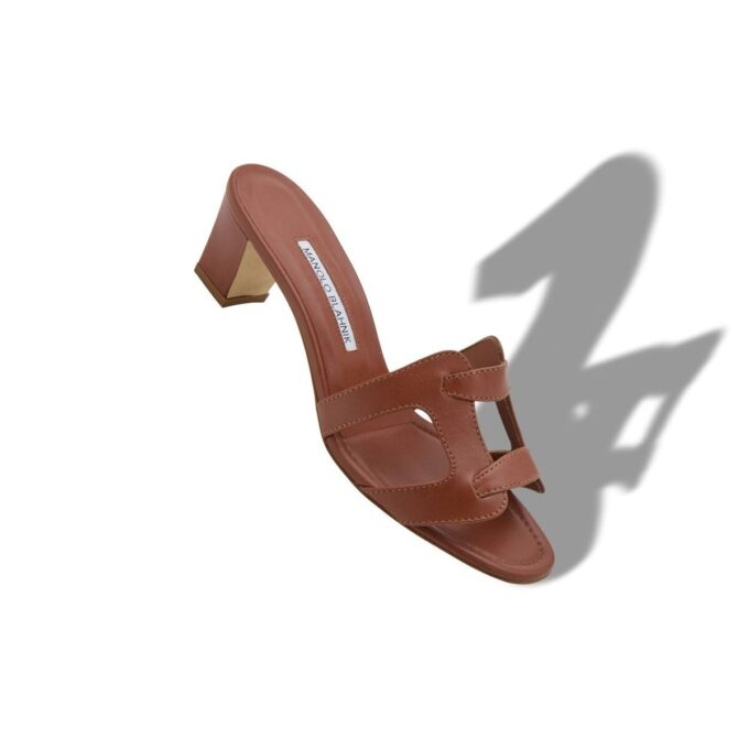 GRELLANU Brown Nappa Leather Open Toe Mules