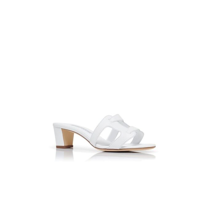 GRELLANU White Nappa Leather Open Toe Mules