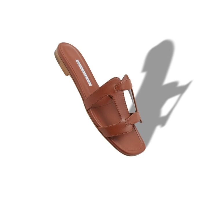 GRELLANUFLAT Brown Nappa Leather Flat Sandals
