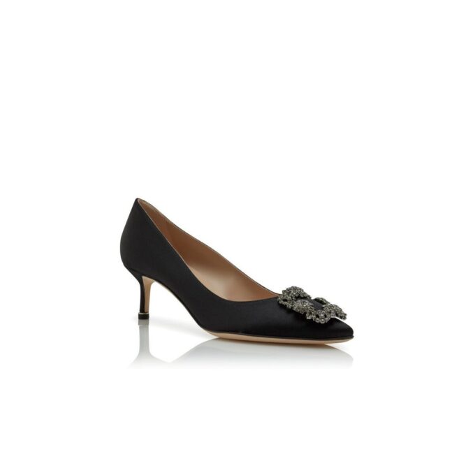 HANGISI 50 Black Satin Jewel Buckle Pumps