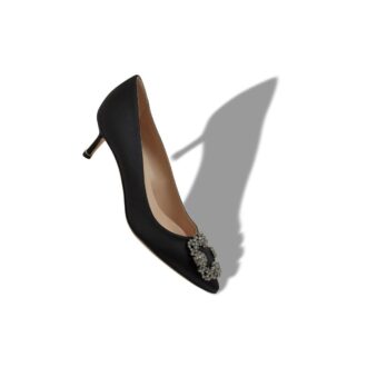 HANGISI 50 Black Satin Jewel Buckle Pumps