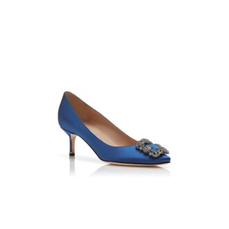 HANGISI 50 Blue Satin Jewel Buckle Pumps