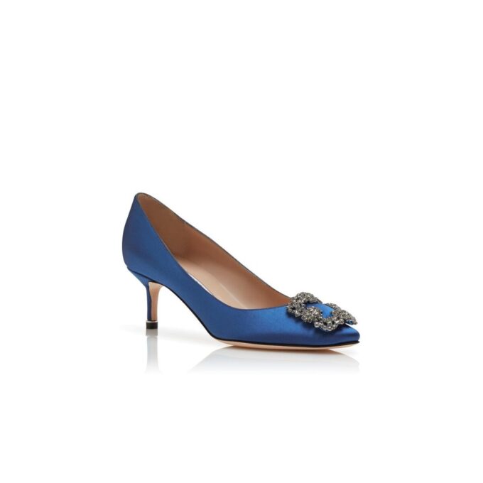 HANGISI 50 Blue Satin Jewel Buckle Pumps