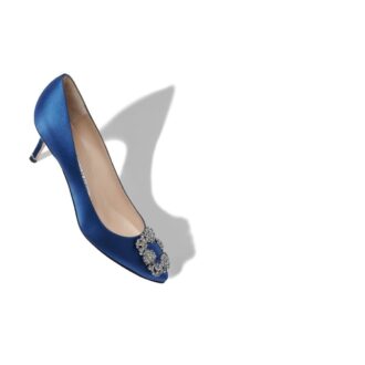 HANGISI 50 Blue Satin Jewel Buckle Pumps
