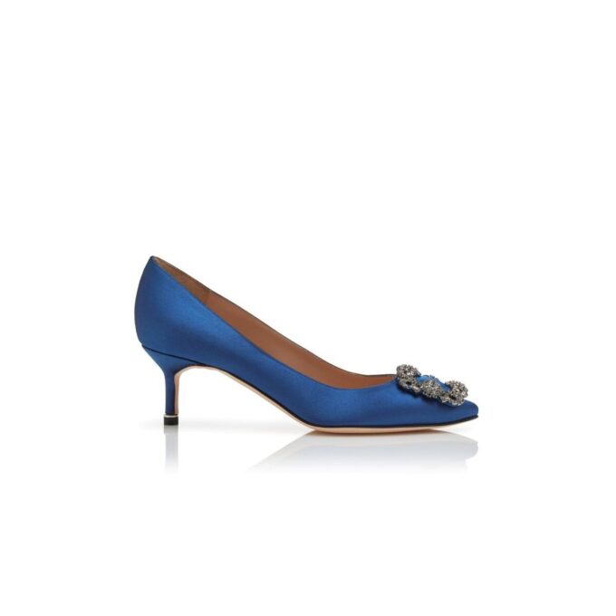 HANGISI 50 Blue Satin Jewel Buckle Pumps