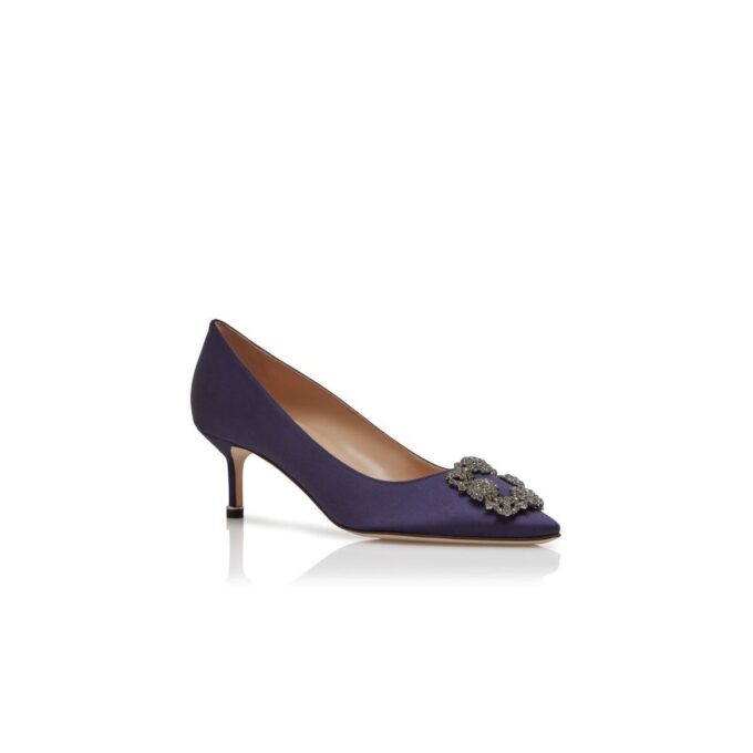 HANGISI 50 Dark Blue Satin Jewel Buckle Pumps