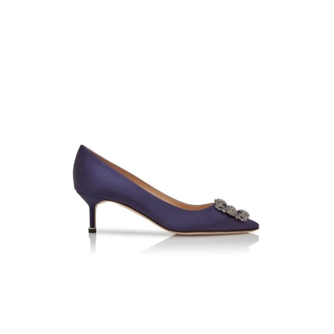 HANGISI 50 Dark Blue Satin Jewel Buckle Pumps