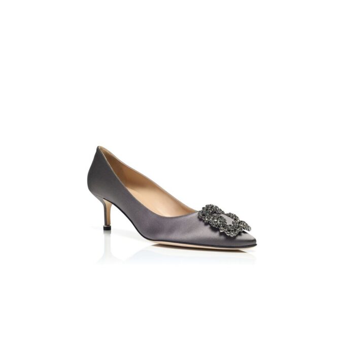 HANGISI 50 Grey Satin Jewel Buckle Pumps