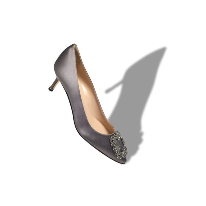 HANGISI 50 Grey Satin Jewel Buckle Pumps
