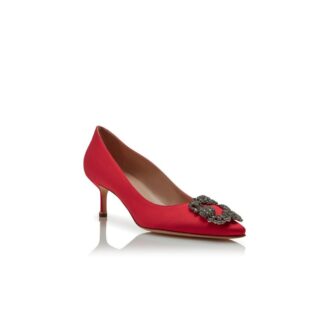 HANGISI 50 Red Satin Jewel Buckle Pumps