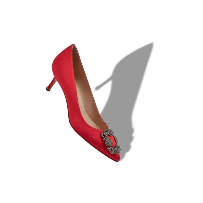 HANGISI 50 Red Satin Jewel Buckle Pumps