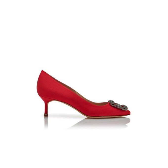 HANGISI 50 Red Satin Jewel Buckle Pumps