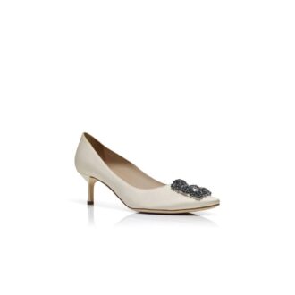 HANGISI 50 White Satin Jewel Buckle Pumps