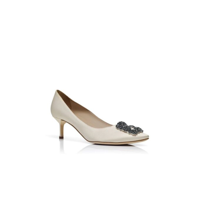HANGISI 50 White Satin Jewel Buckle Pumps