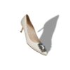 HANGISI 50 White Satin Jewel Buckle Pumps