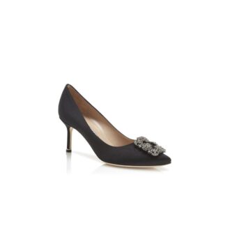 HANGISI 70 Black Satin Jewel Buckle Pumps