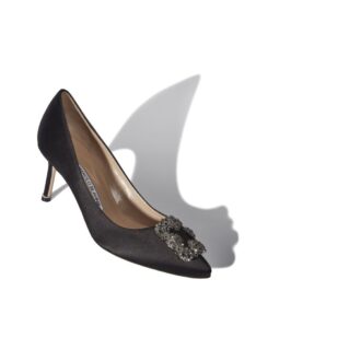 HANGISI 70 Black Satin Jewel Buckle Pumps