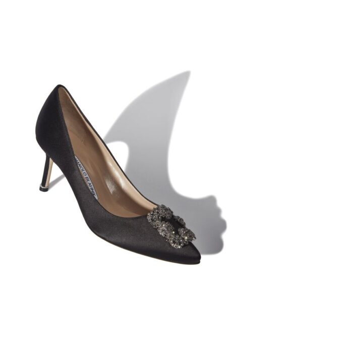 HANGISI 70 Black Satin Jewel Buckle Pumps