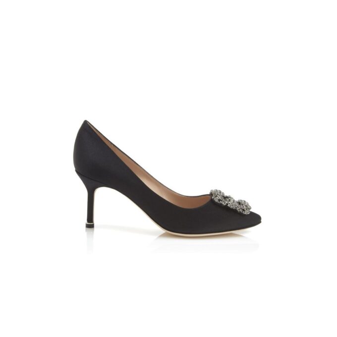 HANGISI 70 Black Satin Jewel Buckle Pumps