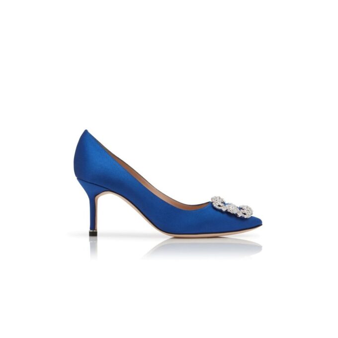 HANGISI 70 Blue Satin Jewel Buckle Pumps
