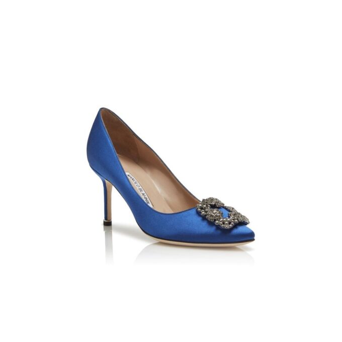HANGISI 70 Blue Satin Jewel Buckle Pumps