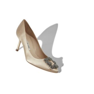HANGISI 70 Champagne Satin Jewel Buckle Pumps