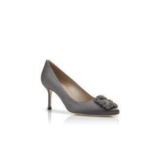 HANGISI 70 Dark Grey Satin Jewel Buckle Pumps