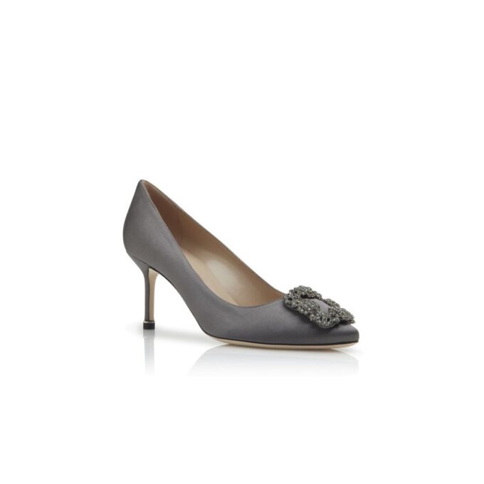 HANGISI 70 Dark Grey Satin Jewel Buckle Pumps