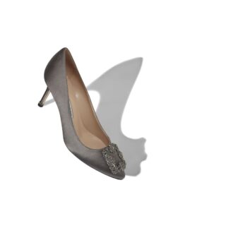 HANGISI 70 Dark Grey Satin Jewel Buckle Pumps