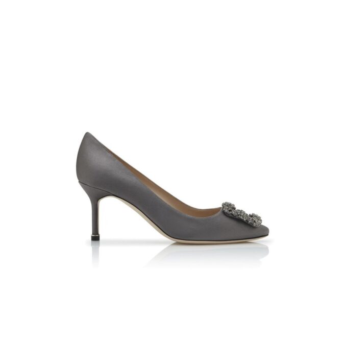 HANGISI 70 Dark Grey Satin Jewel Buckle Pumps