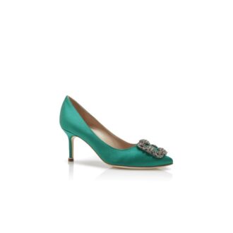 HANGISI 70 Green Satin Jewel Buckle Pumps