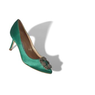 HANGISI 70 Green Satin Jewel Buckle Pumps