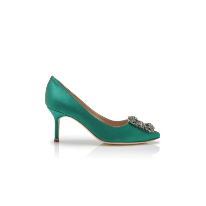 HANGISI 70 Green Satin Jewel Buckle Pumps