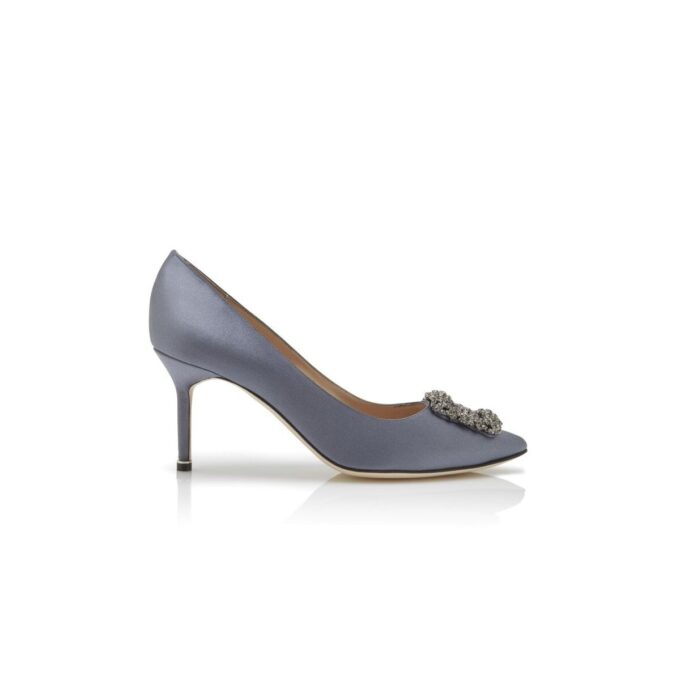 HANGISI 70 Grey Satin Jewel Buckle Pumps