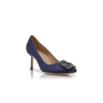 HANGISI 70 Navy Blue Satin Jewel Buckle Pumps